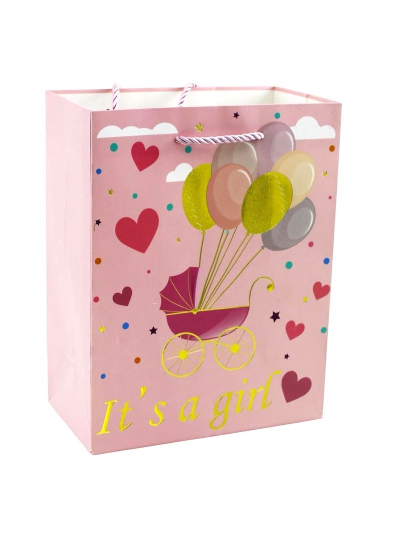 حقيبة هدايا ترحيبية بالمولودة الجديدة، إنها فتاة، تغليف هدايا وردي لحفلة الكشف عن جنس المولود، حجم كبير للأميرة، للآباء المنتظرين - Image 1